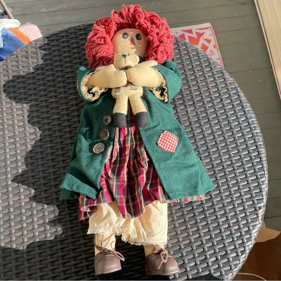 Vintage Country Style Rag Doll and Teddy Bear - Picture 4 of 12